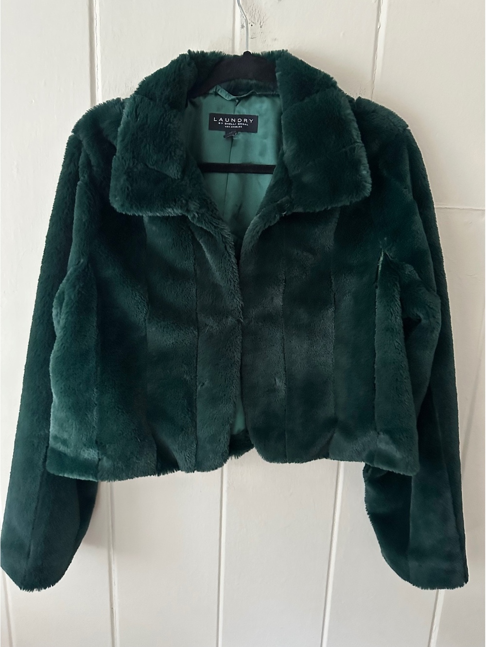 Laundry by Shelli Segal Emerald Green Cropped Faux Fur Jacket Size Large